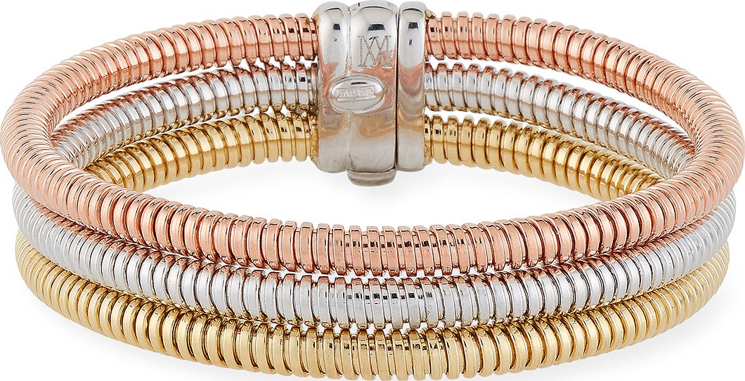 Alberto Milani Tubogas 18k Gold Tricolor Stacked Bracelet w/ Diamonds
