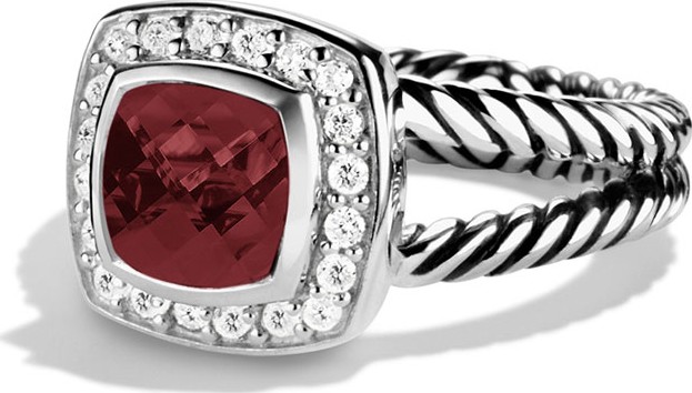 David Yurman Petite Albion Ring with Pyrope Garnet and Diamonds