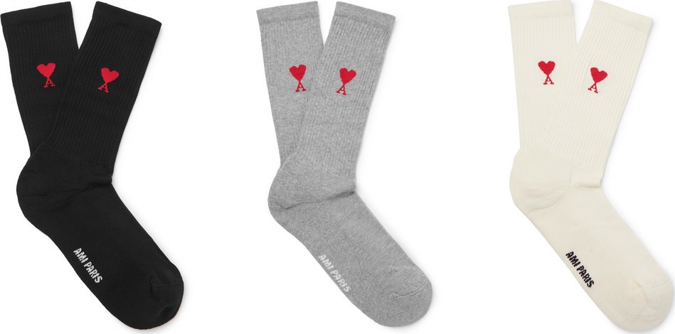 AMI Three-Pack Logo-Embroidered Stretch Cotton-Blend Socks