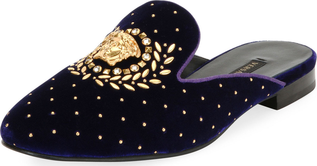 Versace Icon Medusa Velvet Loafer Mule Flat