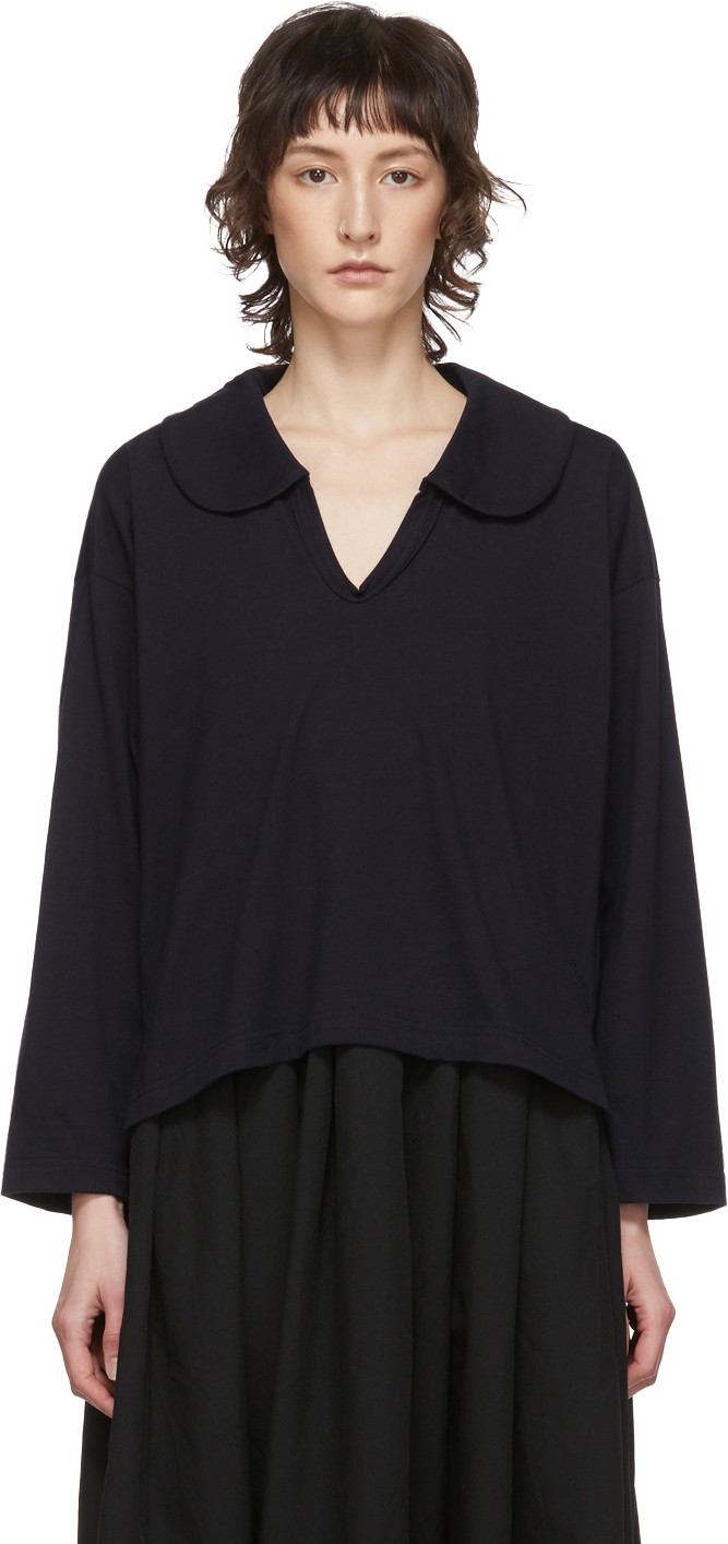 Comme Des Garçons Comme Des Garçons Navy Peter Pan Collar Long Sleeve T-Shirt
