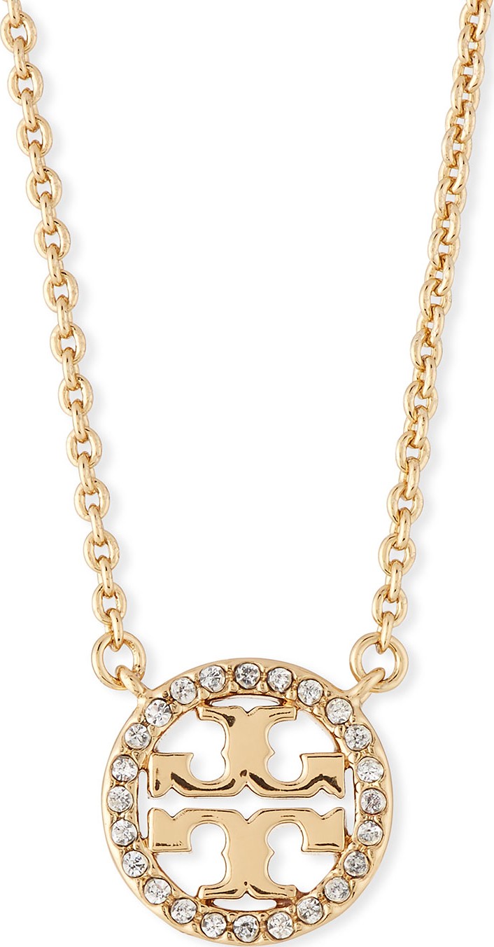 Tory Burch Delicate Crystal Logo Pendant Necklace