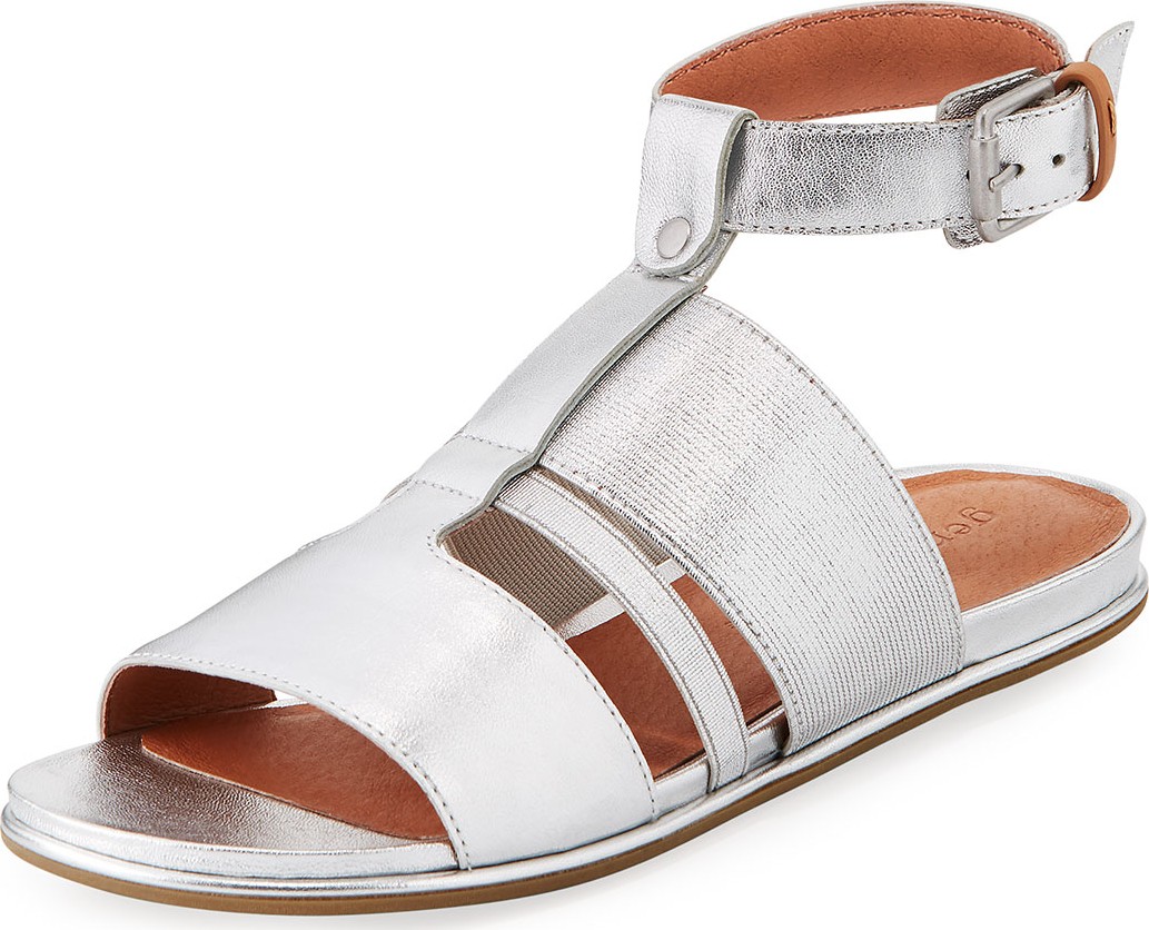 Gentle Souls Ophelia Easy Flat Metallic Sandal with Stretch Strap
