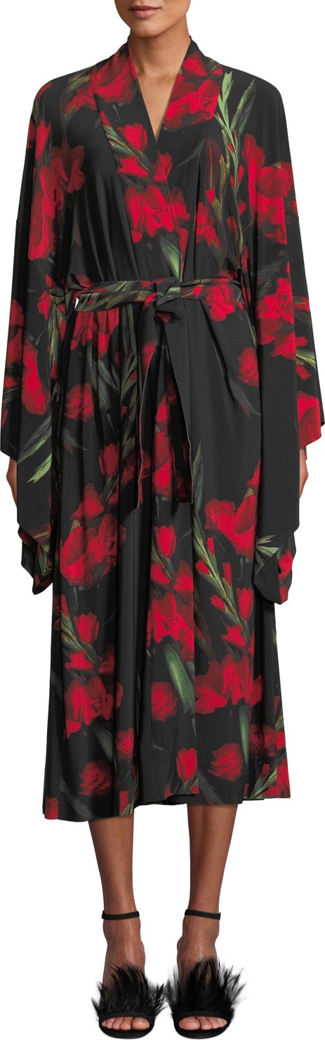 Norma Kamali Rose-Print Mid-calf Robe