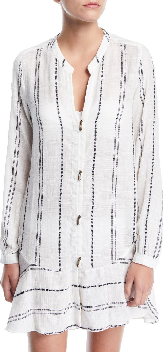 ViX Swimwear Steph Striped Long-Sleeve Coverup Shirtdress