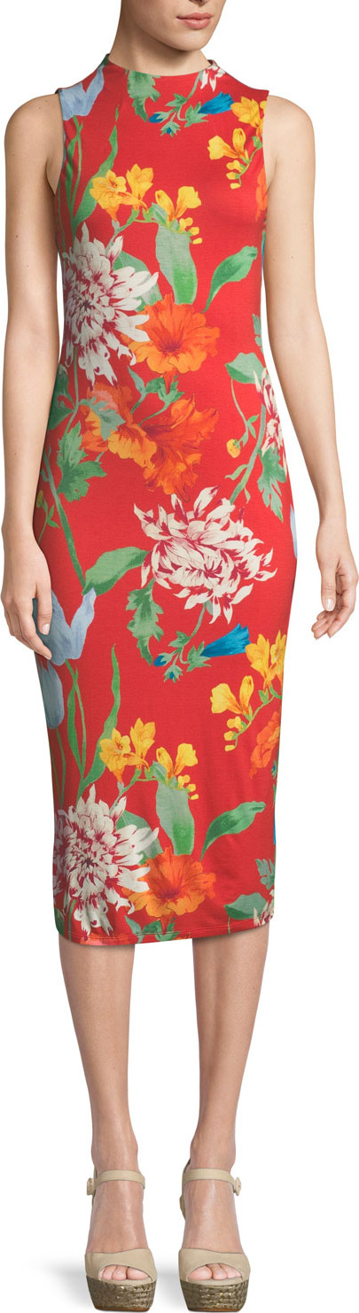 Alice + Olivia Delora Mock-Neck Fitted Sleeveless Sheath Dress