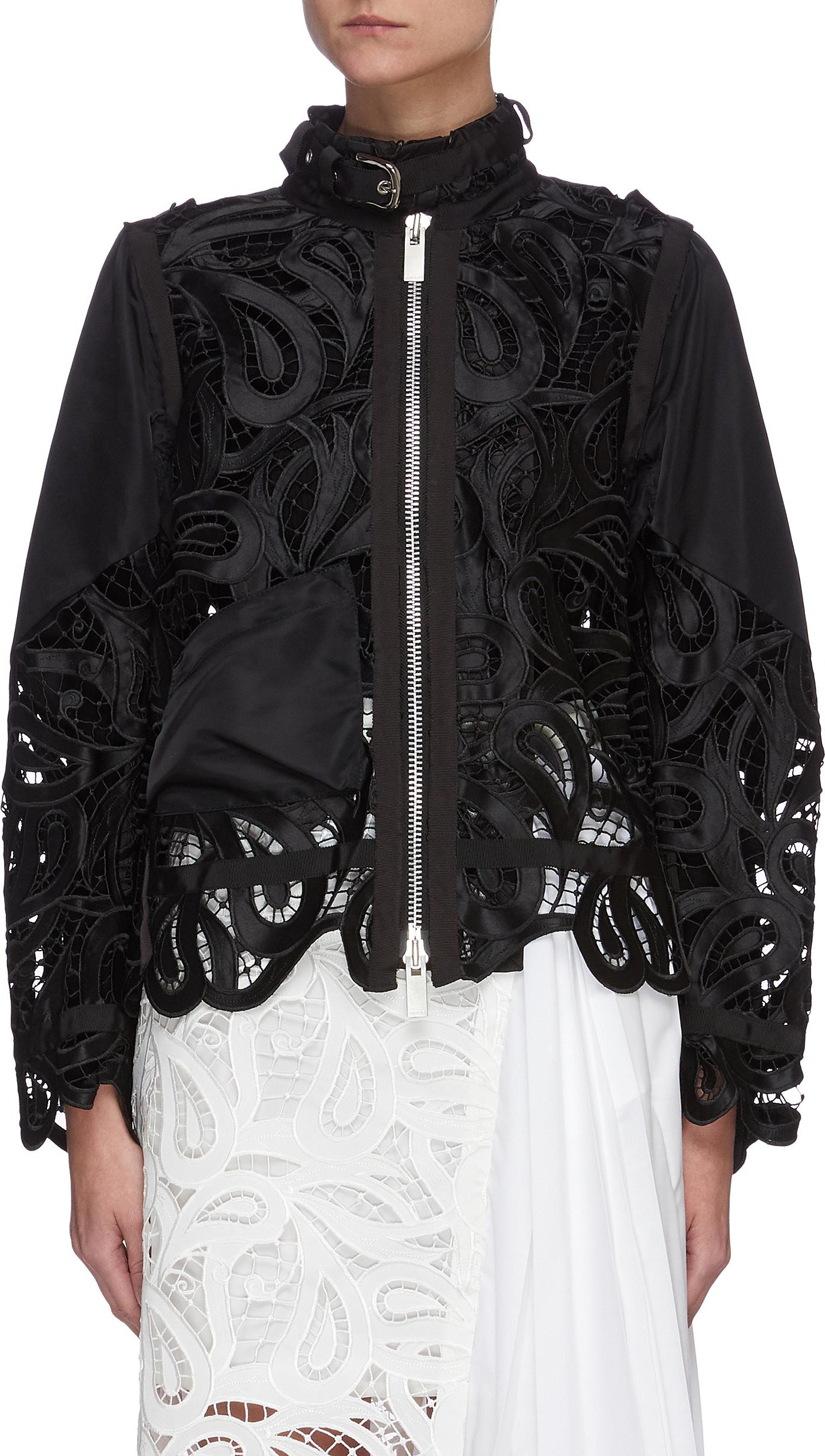 Sacai Paisley lace buckle neck panel jacket