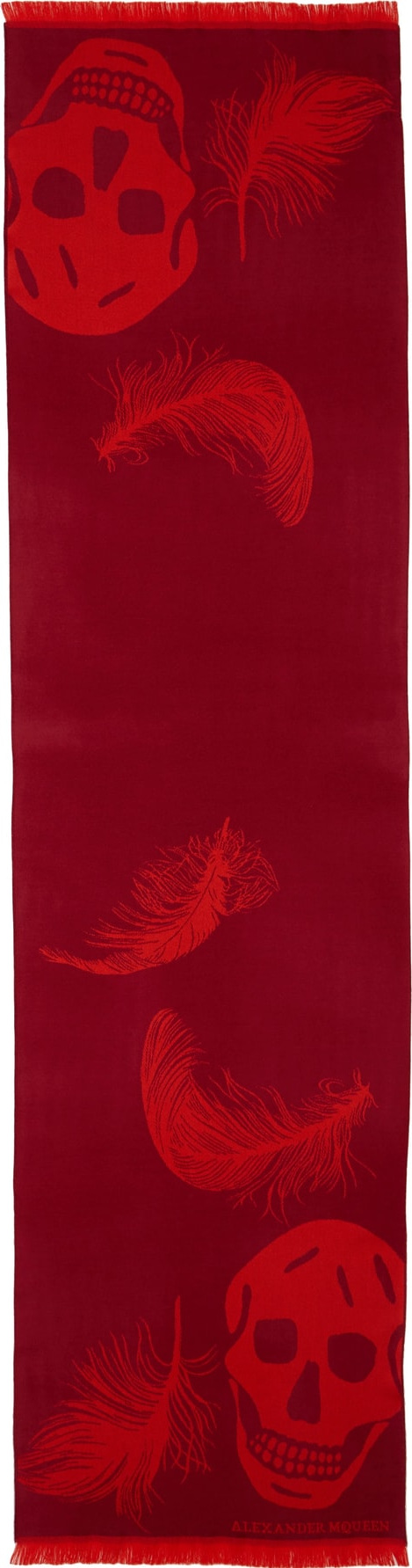 Alexander McQueen Oversize Skull & Feather Wool Scarf