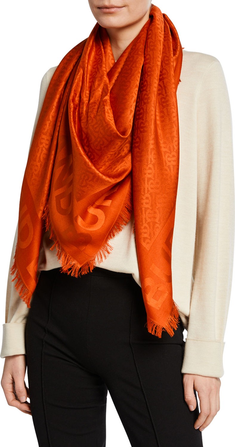 Burberry London England Monogram Jacquard Scarf Fringe Scarf