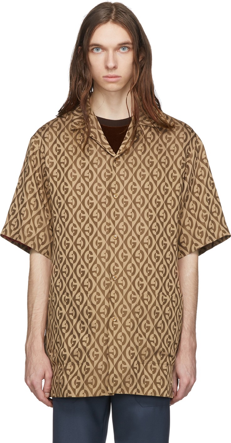 Gucci Brown Logo Rhombus Shirt
