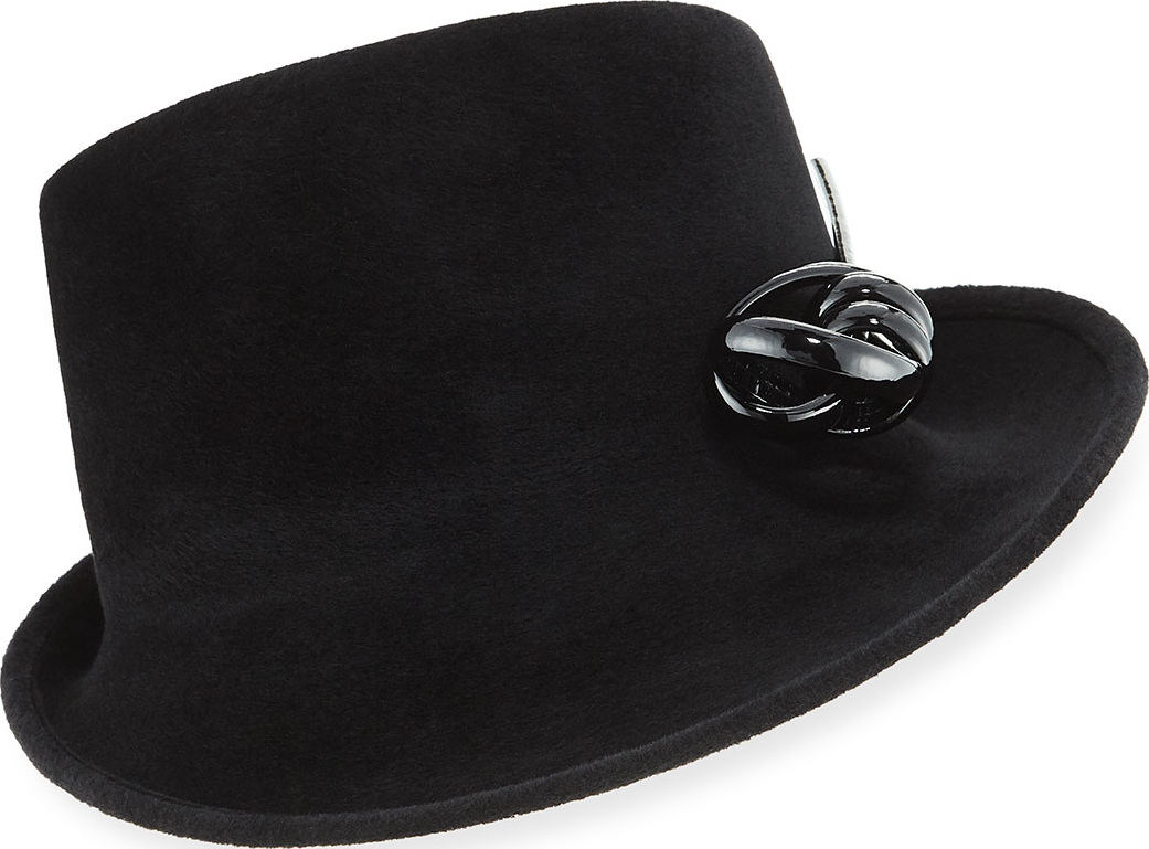 Philip Treacy Side Sweep Velour Hat w/ Abstract Patent Leather Bow