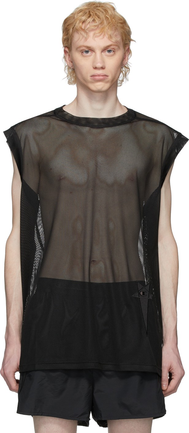Rick Owens Black Champion Edition Mesh Sleeveless T-Shirt
