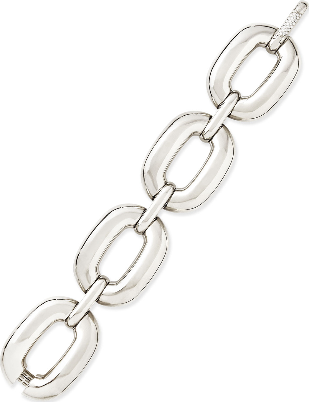 Roberto Coin Bold White Gold Large-Link Bracelet with Diamond Clasp