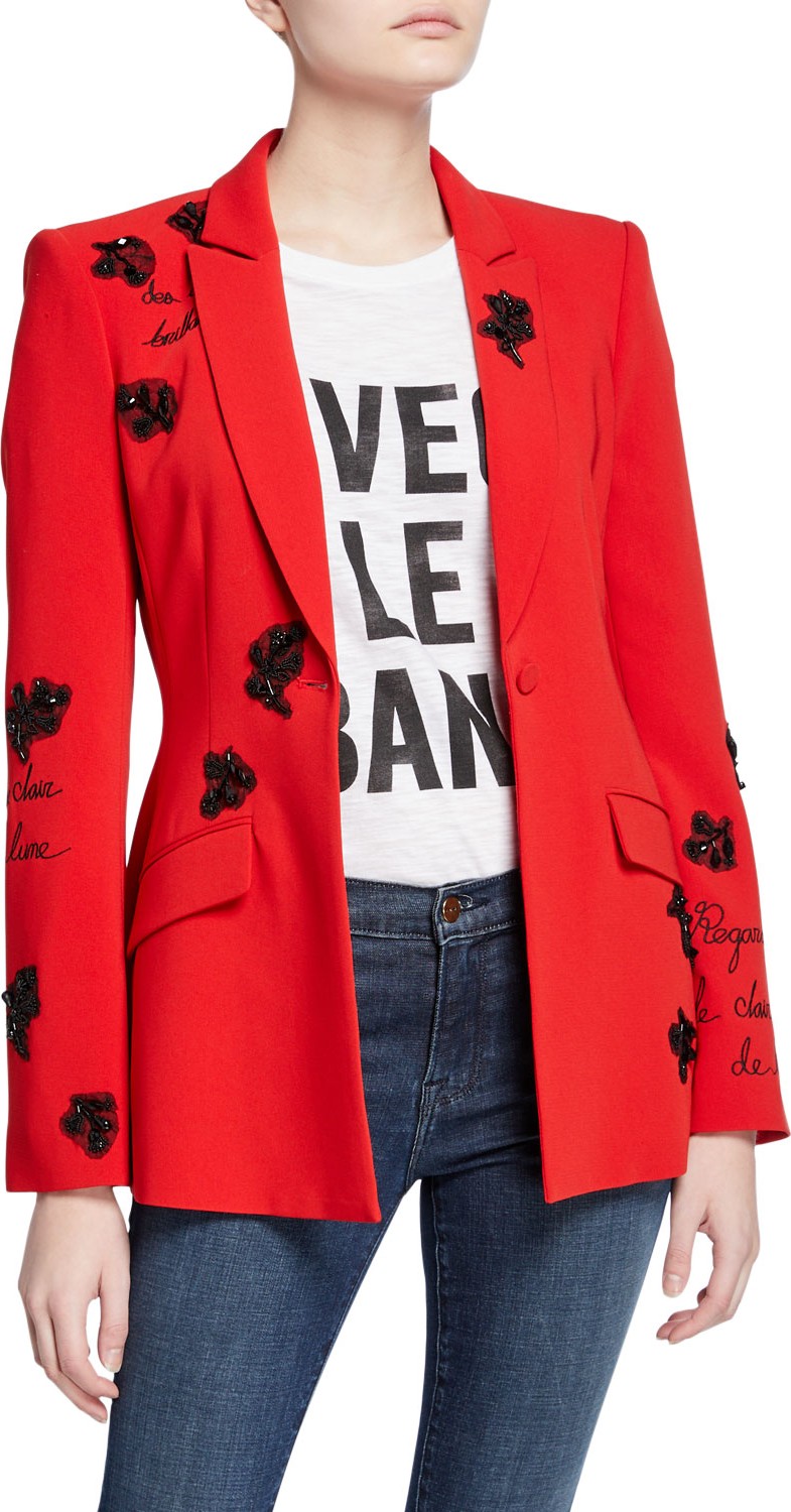 Cinq A Sept estelle beaded one-button crepe blazer Cinq A Sept estelle beaded one-button crepe blazer