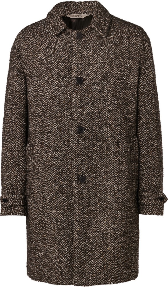 Aspesi Herringbone Mélange Wool-Blend Coat
