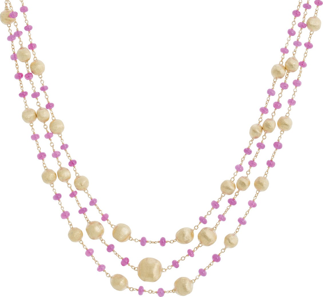Marco Bicego Africa 18k Gold Ruby 3-Strand Necklace