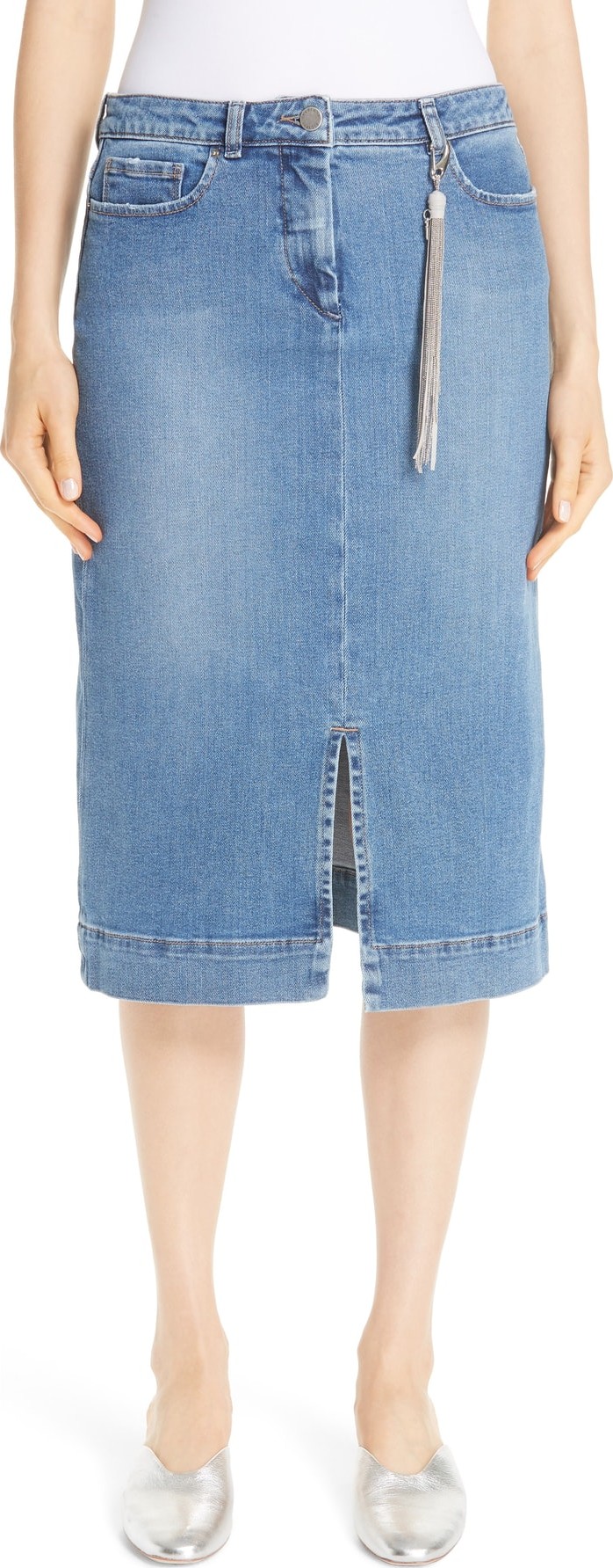 Fabiana Filippi Denim Pencil Skirt with Tassel