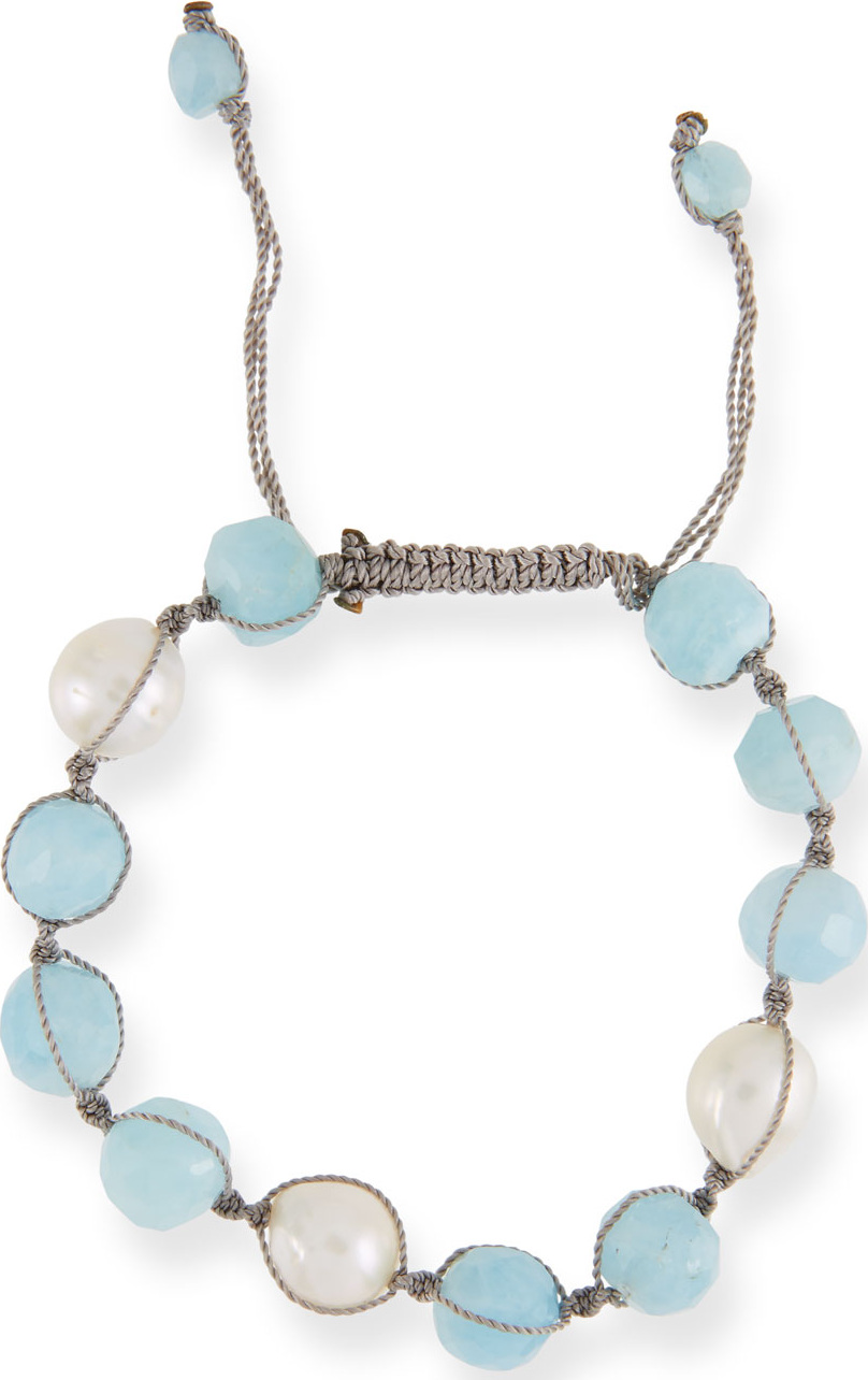 Margo Morrison Adjustable Pearl & Aquamarine Bracelet