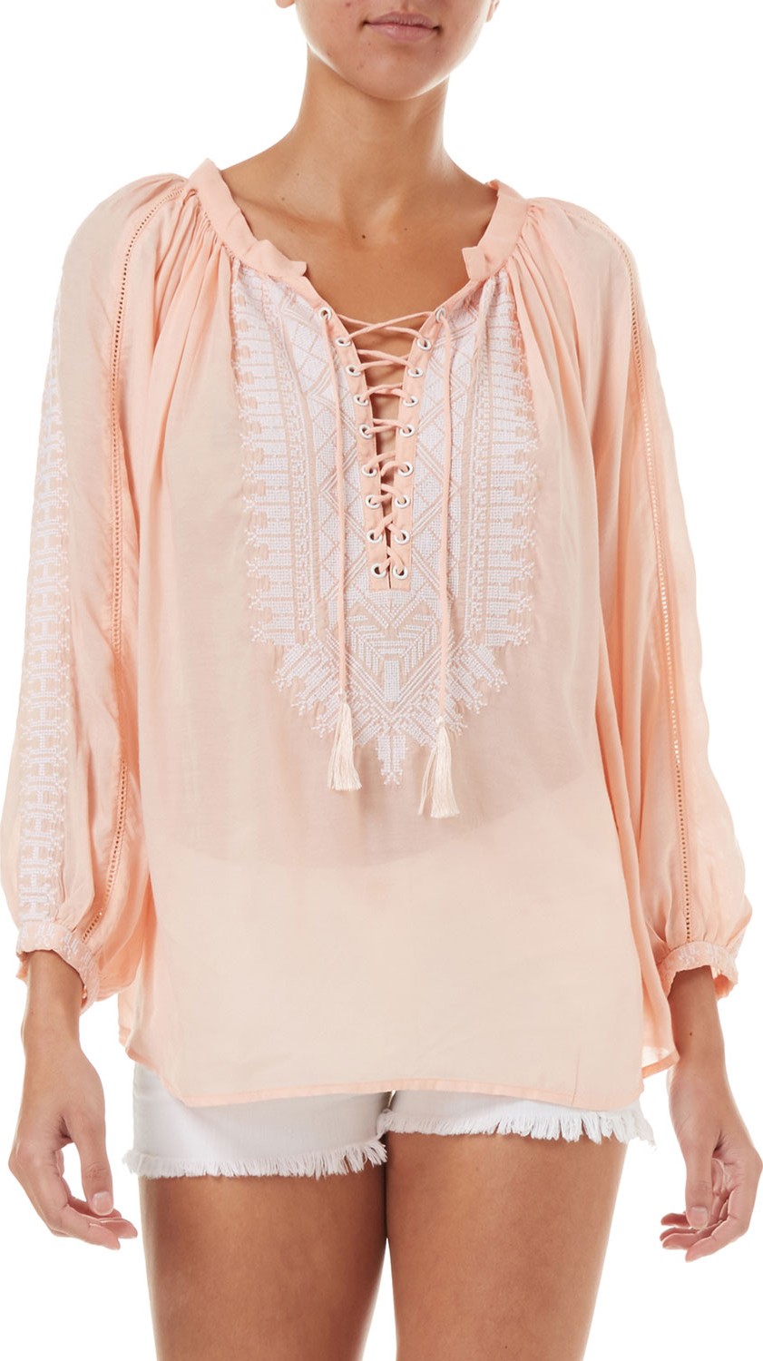 Melissa Odabash Simona Lace-Up Embroidered Top, One Size