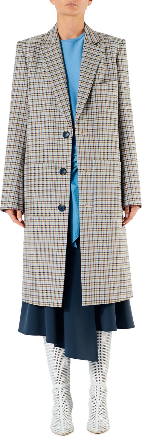 Tibi Zion Plaid Single-Breasted Long Coat