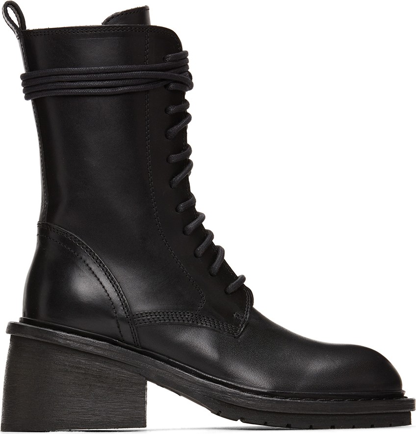 Ann Demeulemeester Black Chunky-Heel Combat Boots