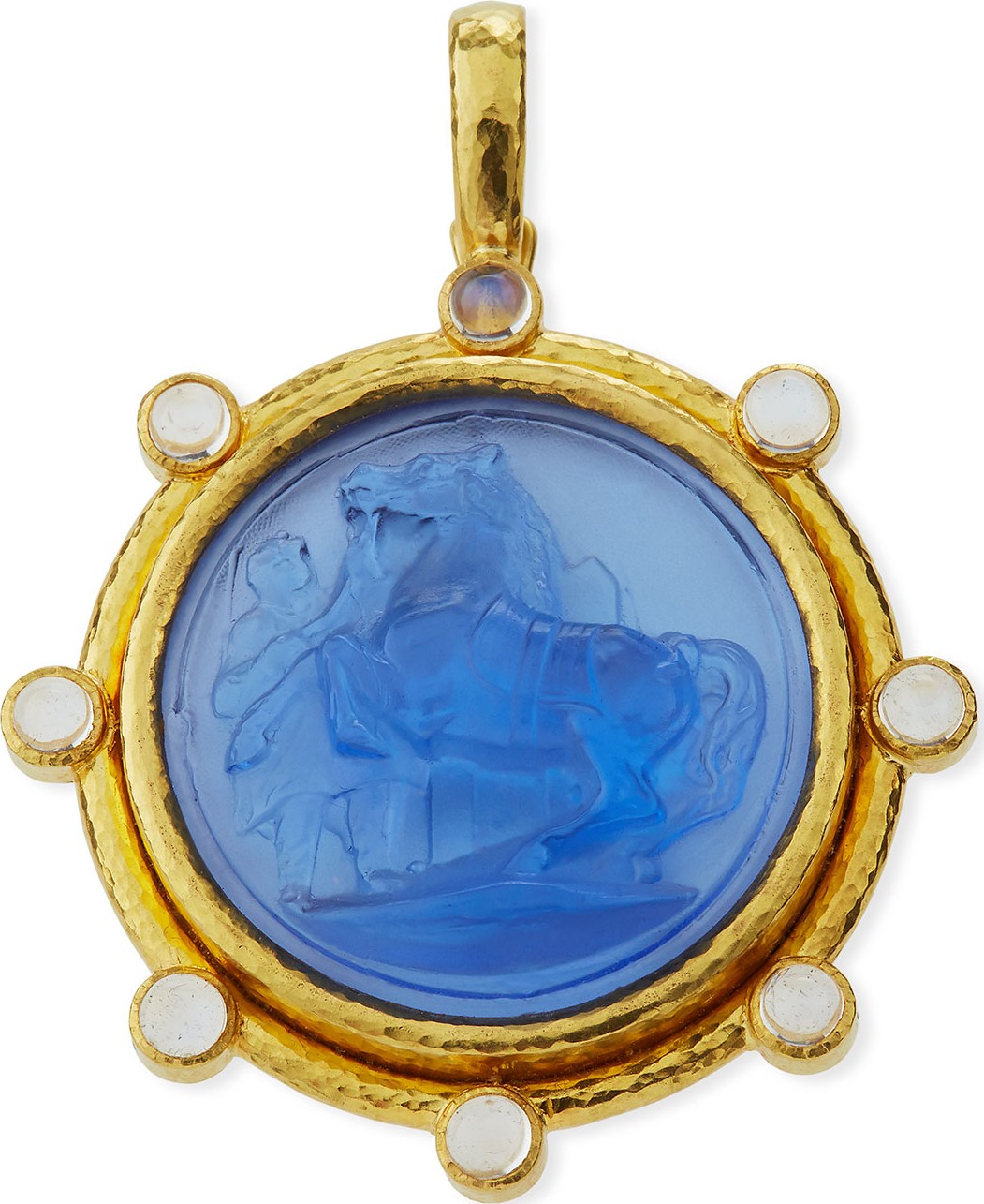 Elizabeth Locke Ancient Horse Antique 19k Gold Intaglio Pendant, Cerulean