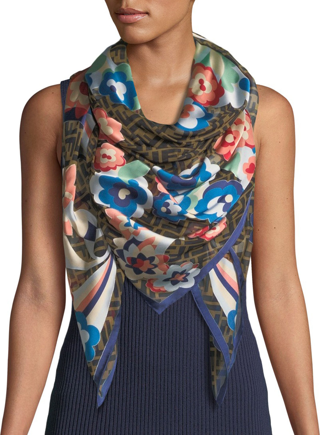 Fendi Signature FF Floral Shawl