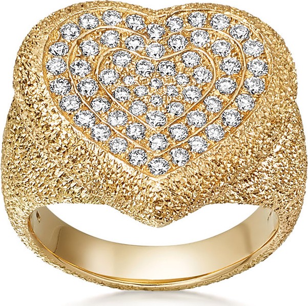 Carolina Bucci 18k Gold Florentine Pave Heart Ring, Size 6