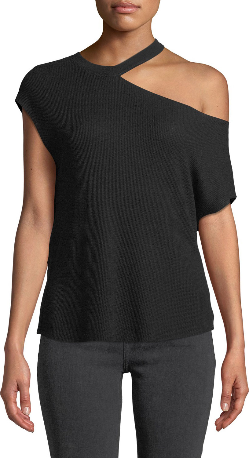 RtA Axel One-Shoulder Short-Sleeve Top