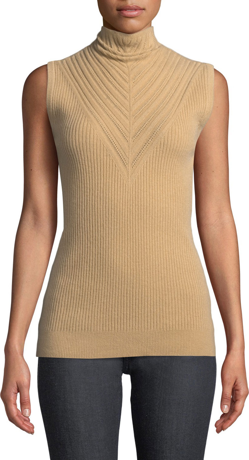 Elie Tahari Natalia Sleeveless Turtleneck Ribbed Merino Wool Sweater