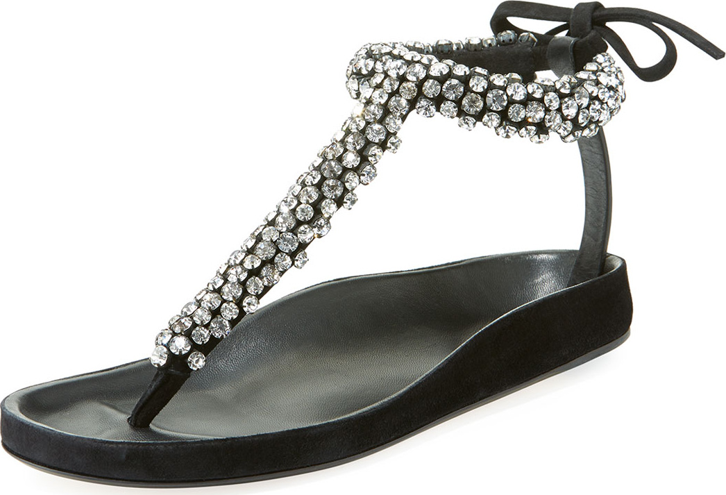 Isabel Marant Emita Jeweled Flat T-Strap Sandal