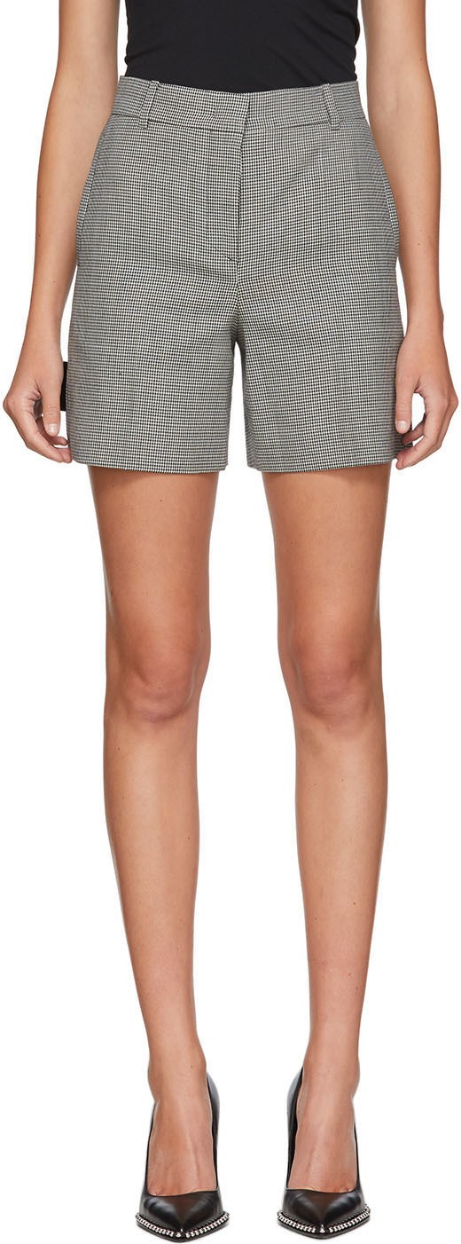 We11done Black & White Wool Houndstooth Shorts