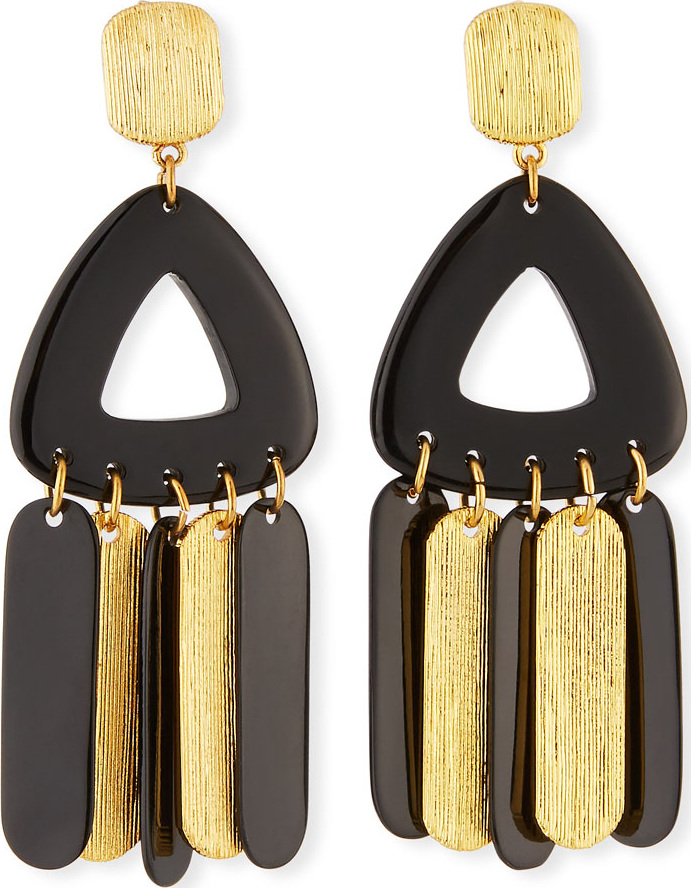 NEST Jewelry Horn & Brushed Golden Metal Dangle Earrings