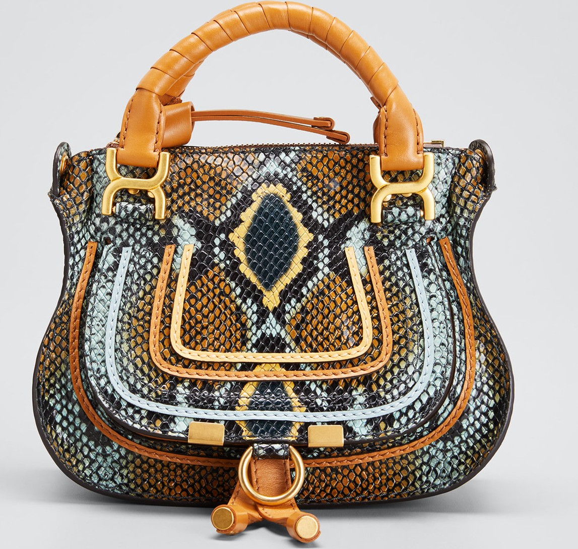 Chloe Marcie Mini Python-Embossed Double-Carry Satchel Bag