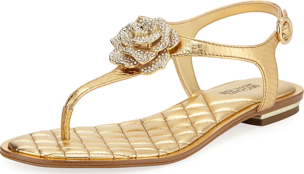 MICHAEL MICHAEL KORS Lucia Flat Metallic Leather Thong Sandals