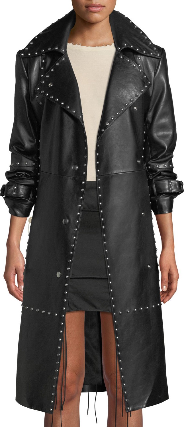 Helmut Lang Studded Leather Long Trench Coat