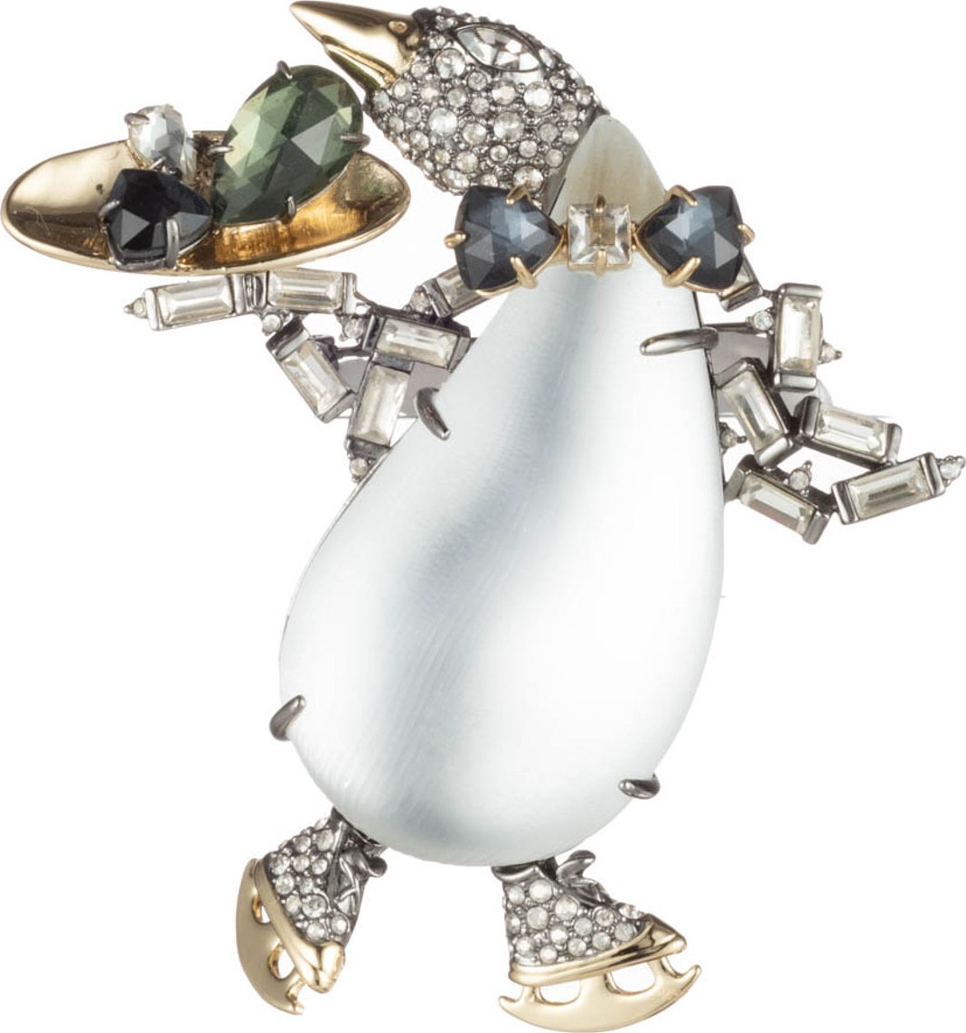 Alexis Bittar Crystal Encrusted Skating Penguin Pin