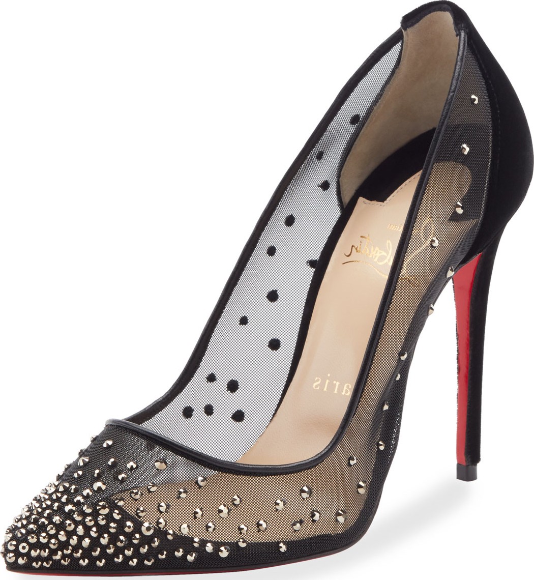 Christian Louboutin Follies Strass-Embellished Red Sole Pumps