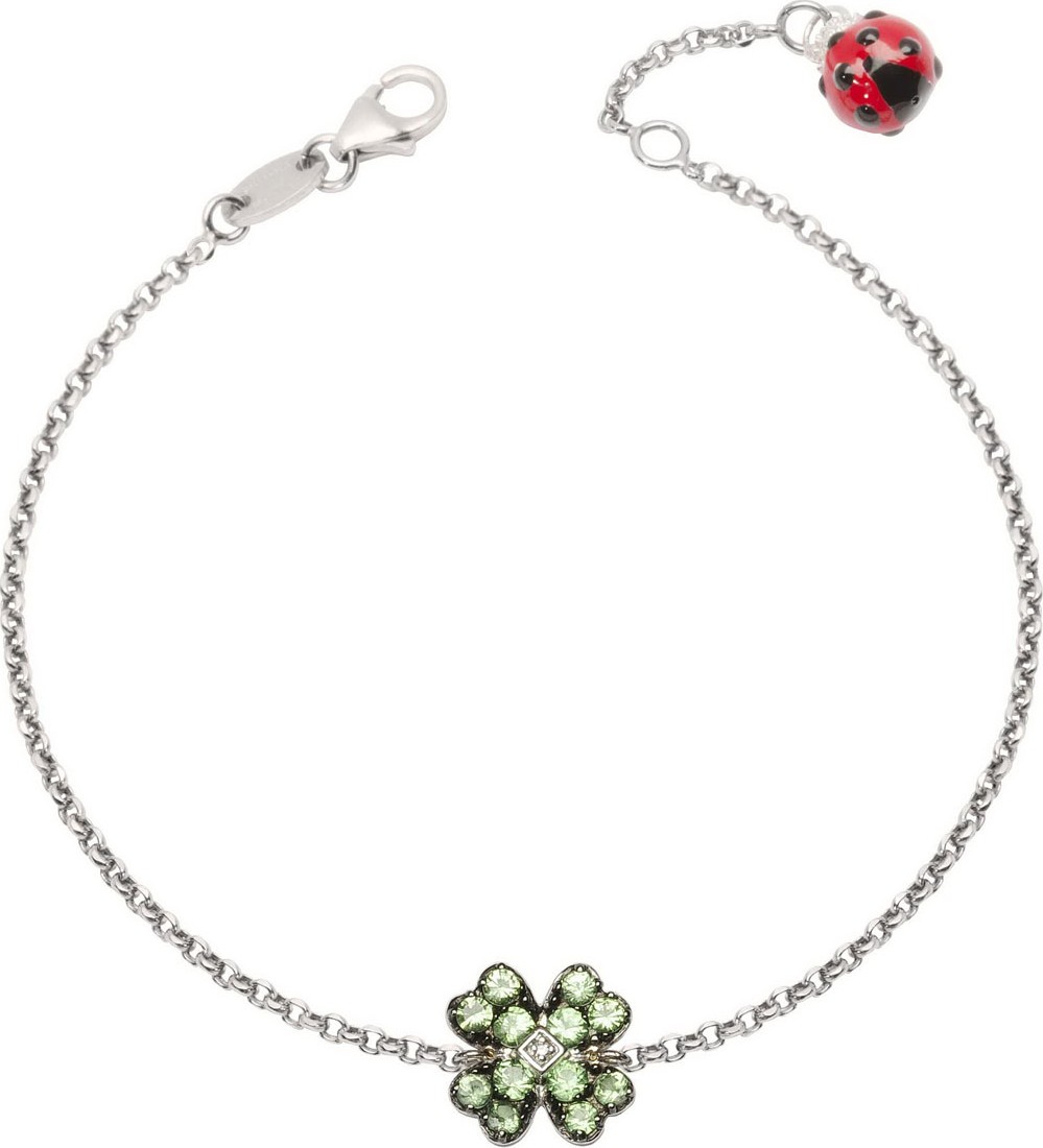 Pippo Perez 18k White Gold Garnet Clover & Ladybug Chain Bracelet