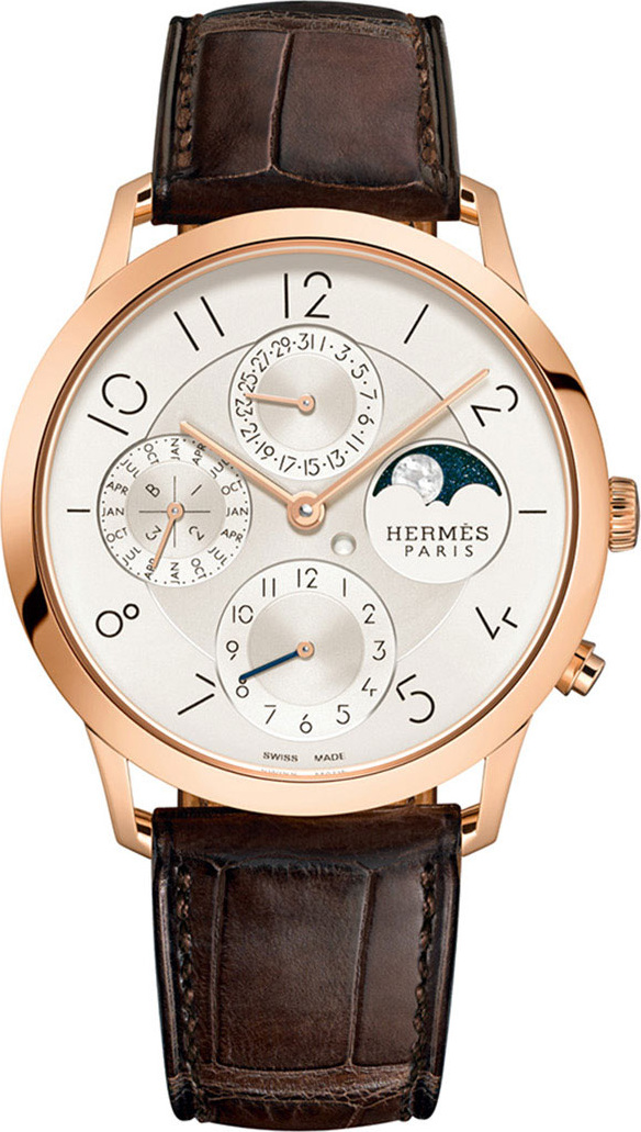 HERMÈS 39.5mm Slim d'Hermès Watch with Alligator Strap, Brown