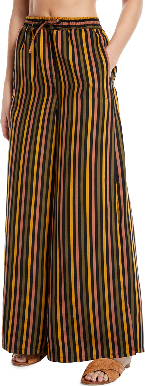 Onia Chloe Striped Wide-Leg Coverup Beach Pants with Pockets