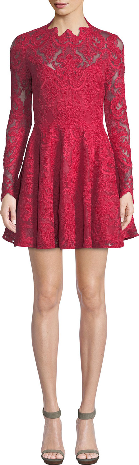 Saylor Rita Long-Sleeve Mini Dress in Corded Lace