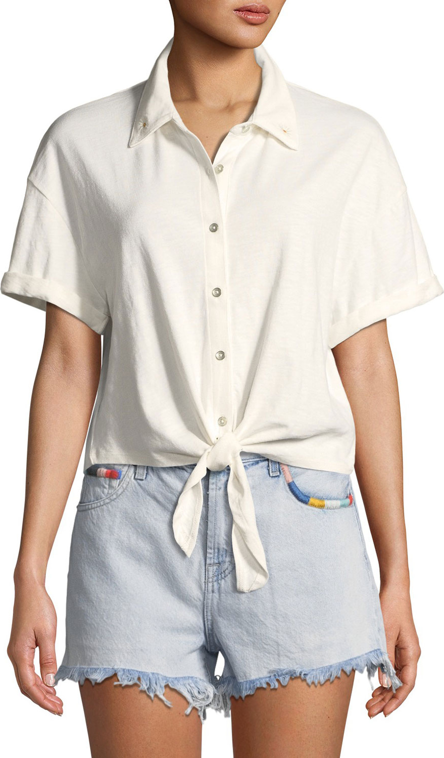 Splendid Roma Knit Tie-Front Button-Down Top