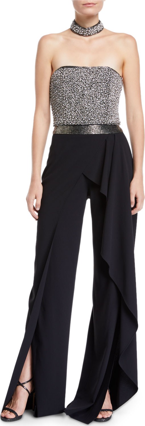 Alice + Olivia Latonya Embellished Bustier Ruffled Jumpsuit