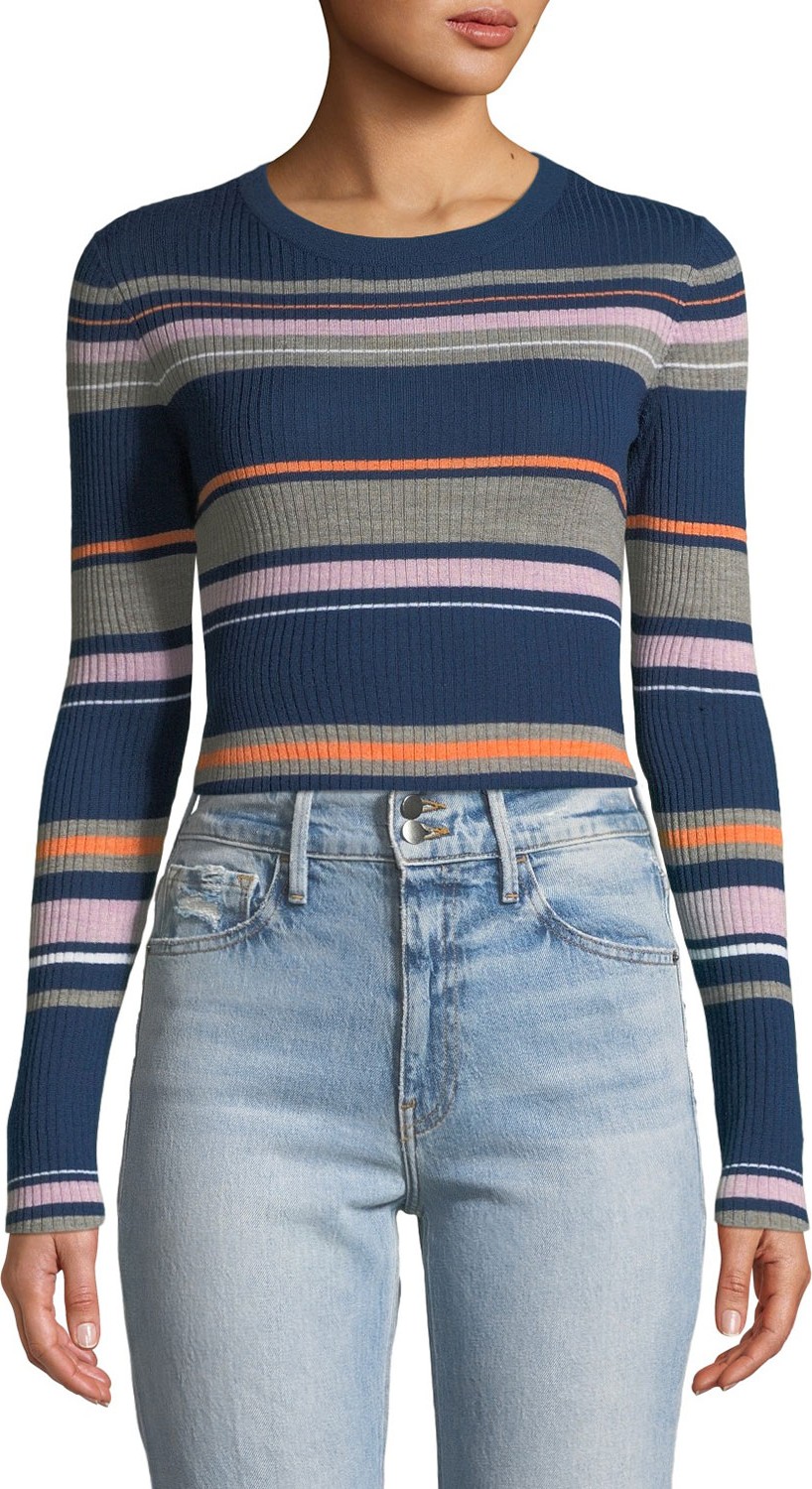 FRAME DENIM Panel-Stripe Long-Sleeve Ribbed Sweater