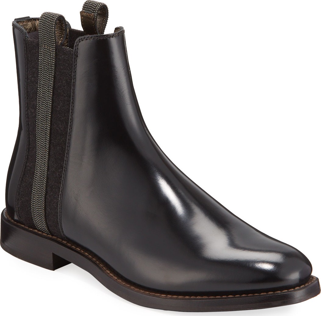 Brunello Cucinelli Chelsea Leather Monili Booties
