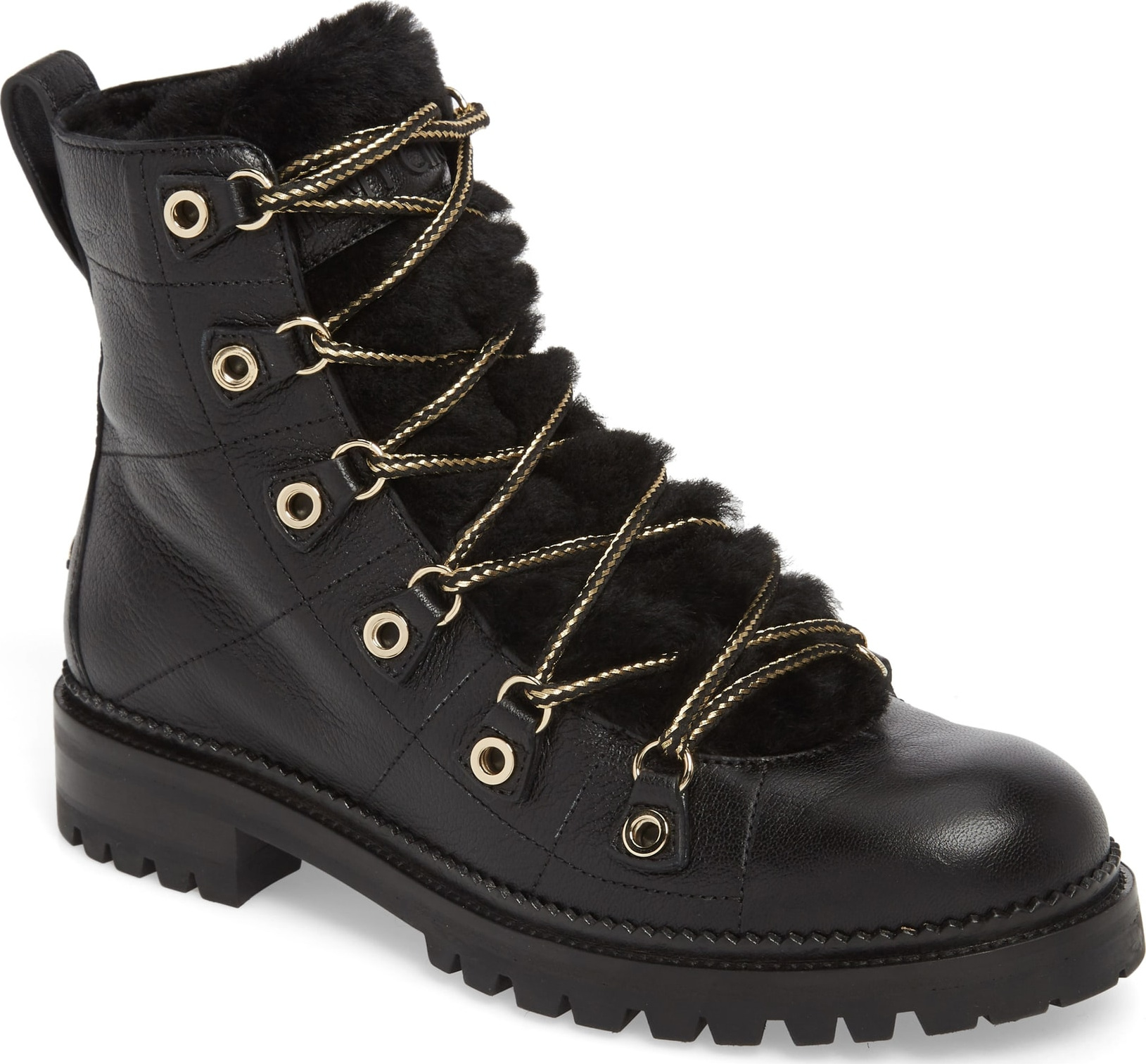 Jimmy Choo Hillary Genuine Shearling Trim Combat Boot