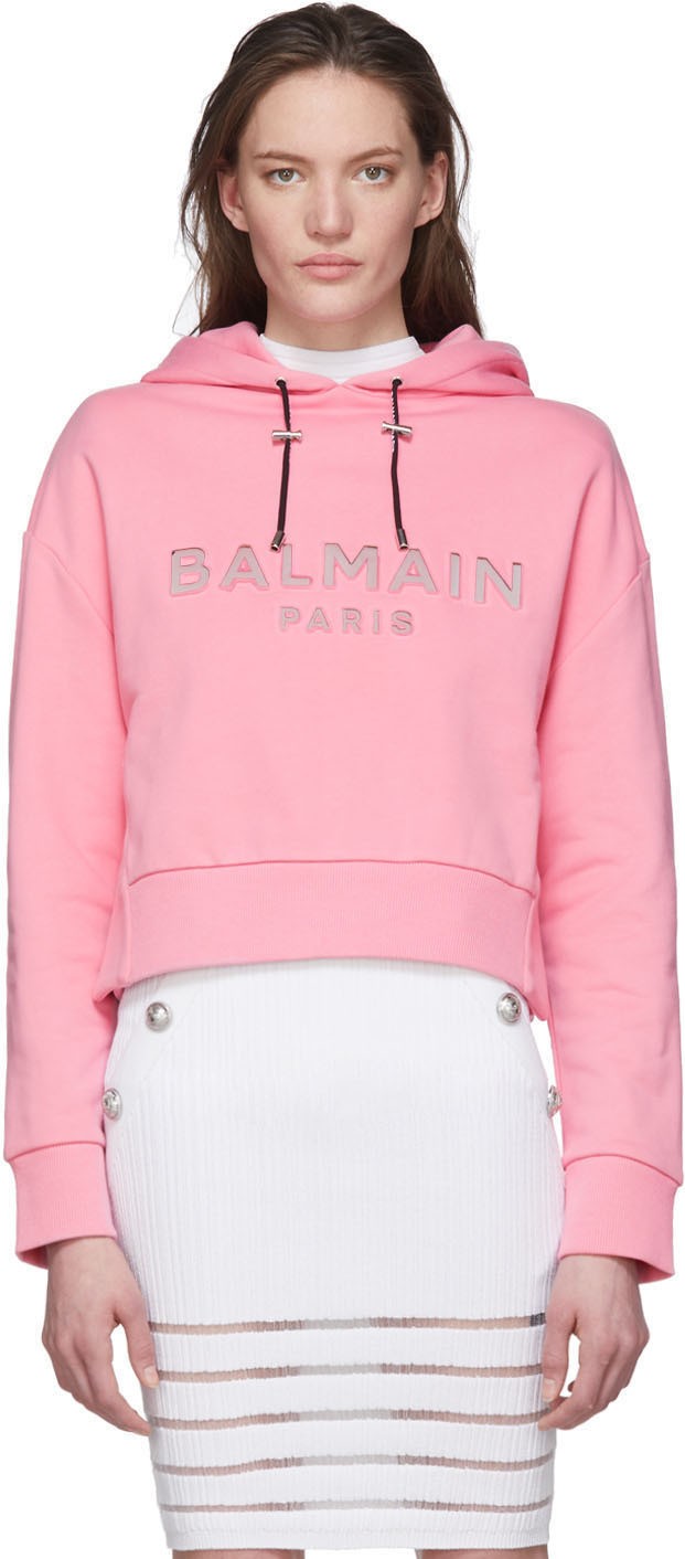 Balmain Pink Mirrored Logo Hoodie