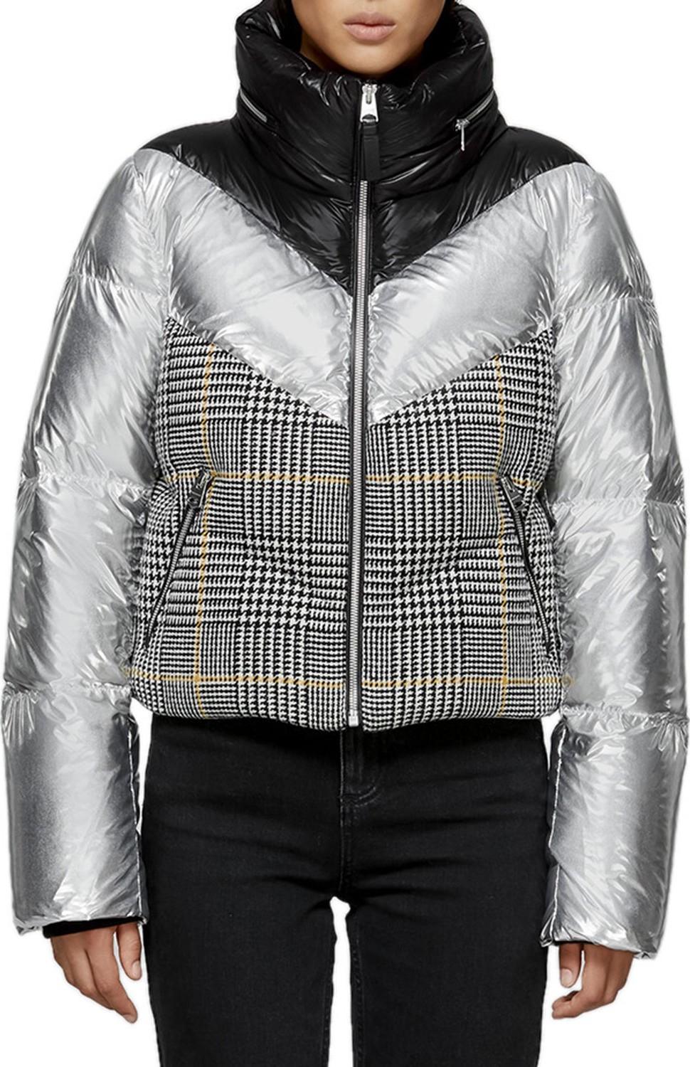 Mackage Mini Houndstooth & Metallic Cropped Down Jacket
