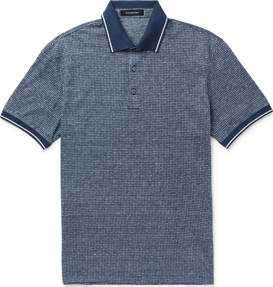 Ermenegildo Zegna Contrast-Tipped Cotton and Linen-Blend Polo Shirt